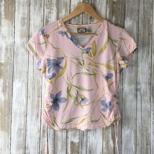 Caribbean Joe Pink Floral Crop Blouse